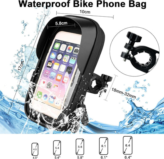 Waterproof Bike Phone Holder - Sensitive Touchscreen & Face ID - Universal Mobile Phone Holder for Motorcycle & Scooter - Black.