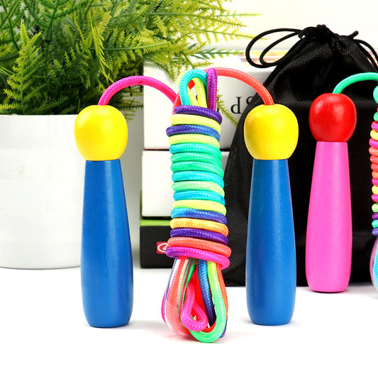 Adjustable Children's Skipping Rope (2 Pieces) - with Wooden Handle and Cotton Rope - 285 cm - For Boys & Girls - Fitness & Games.