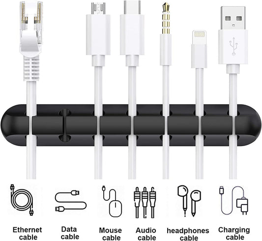 Black Cable Clips - Set of 3 - Self-Adhesive Cable Holders - Cable Management for Desk & Office.