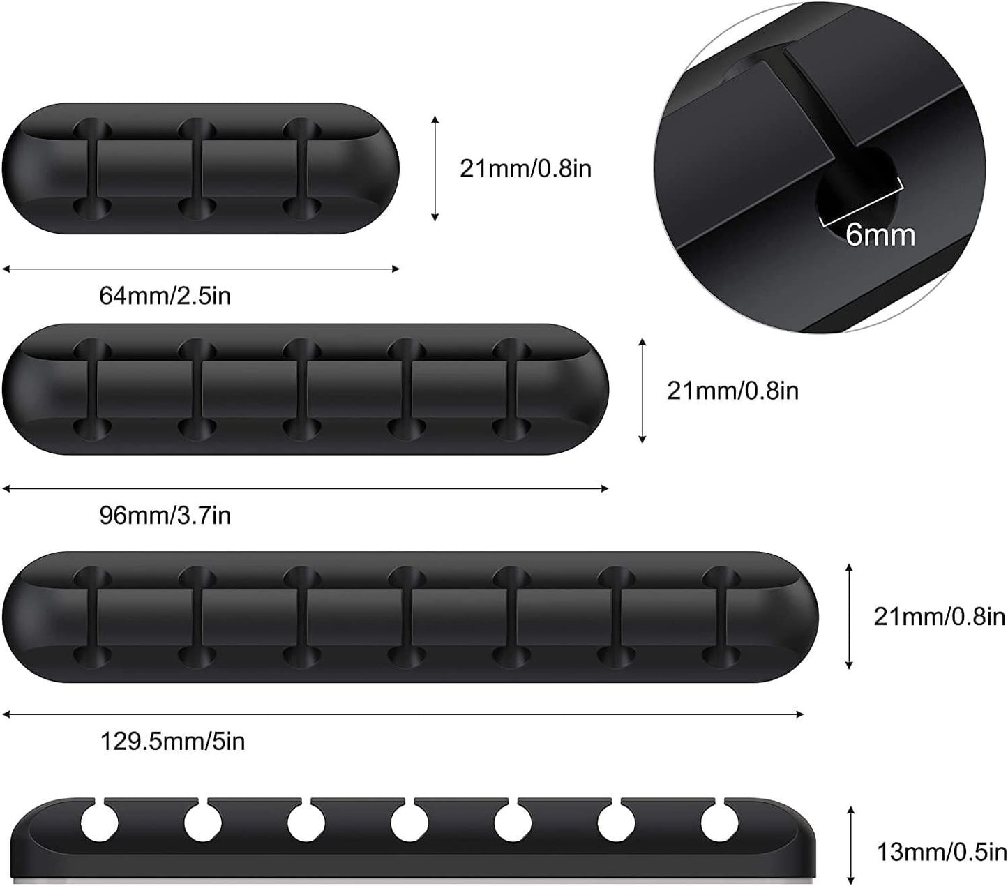 Black Cable Clips - Set of 3 - Self-Adhesive Cable Holders - Cable Management for Desk & Office.
