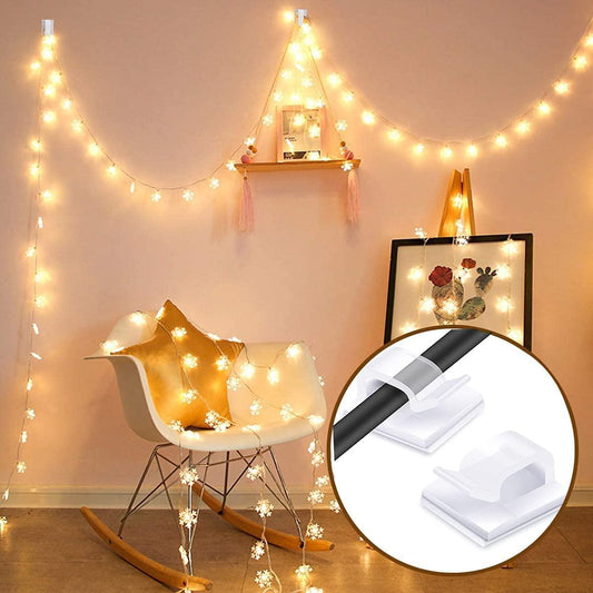 Black Cable Clips - Set of 60 - Self-Adhesive Cable Holders - Cable Management for Desk & TV - No Drilling Required.