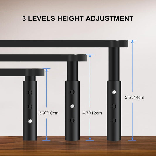 Metal Monitor Riser - Screen Stand - Adjustable in 3 Heights - Black.