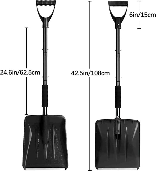 Snow Shovel - Lightweight & Portable - Snow Plow for Car, Driveway & Camping - Black.