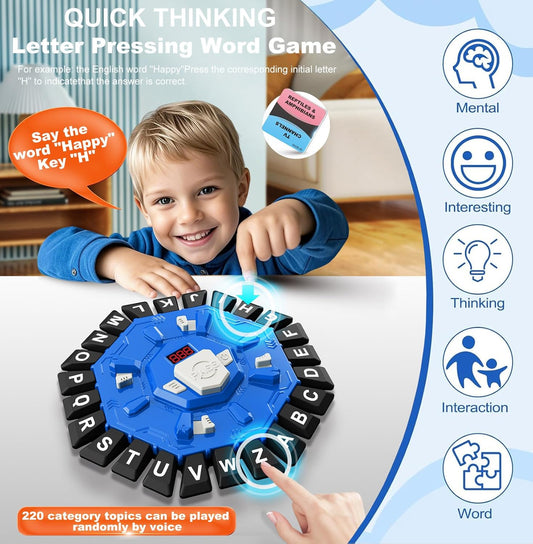 Board Game - 24-Letter Press Game - Fun and Fast Puzzle Game - Includes Two Modes - Covers 220 Theme Categories - Suitable for boys and girls aged 3 and up (2-8 players) - Word Game for Kids and Adults, Christmas and Birthday Gift - Blue.
