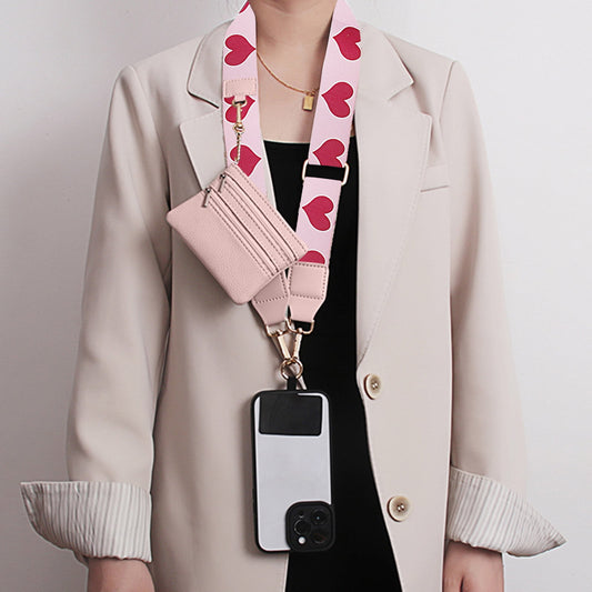 Clip and Go Phone Strap with Zipper Pouch,Crossbody Adjustable Chain Lanyard with PU Leather Wallet for All Phones E