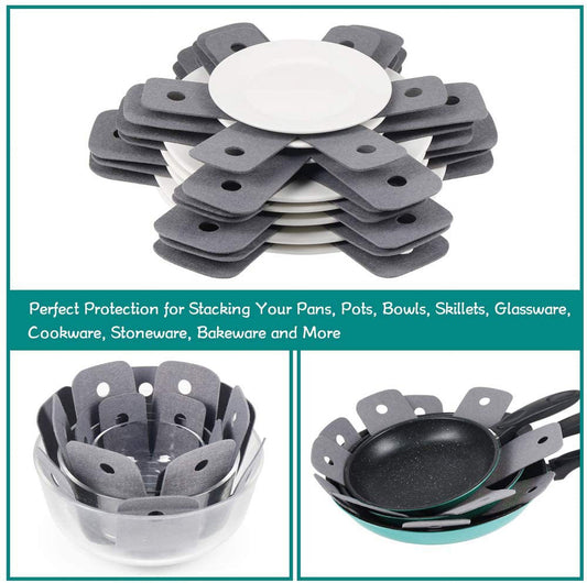 Pot Pan Protectors, Set of 12 and 4 Different Sizes, Larger & Thicker Pan Pot Separator Pads for Stacking and Protecting Your Cookware Cyan Gray