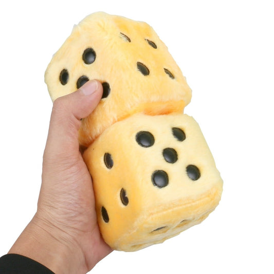 1 Pair of Retro Square Mirror Hanging Couple Fuzzy Plush Dice with Dots For Car Interior Ornament Decoration One Size Yellow