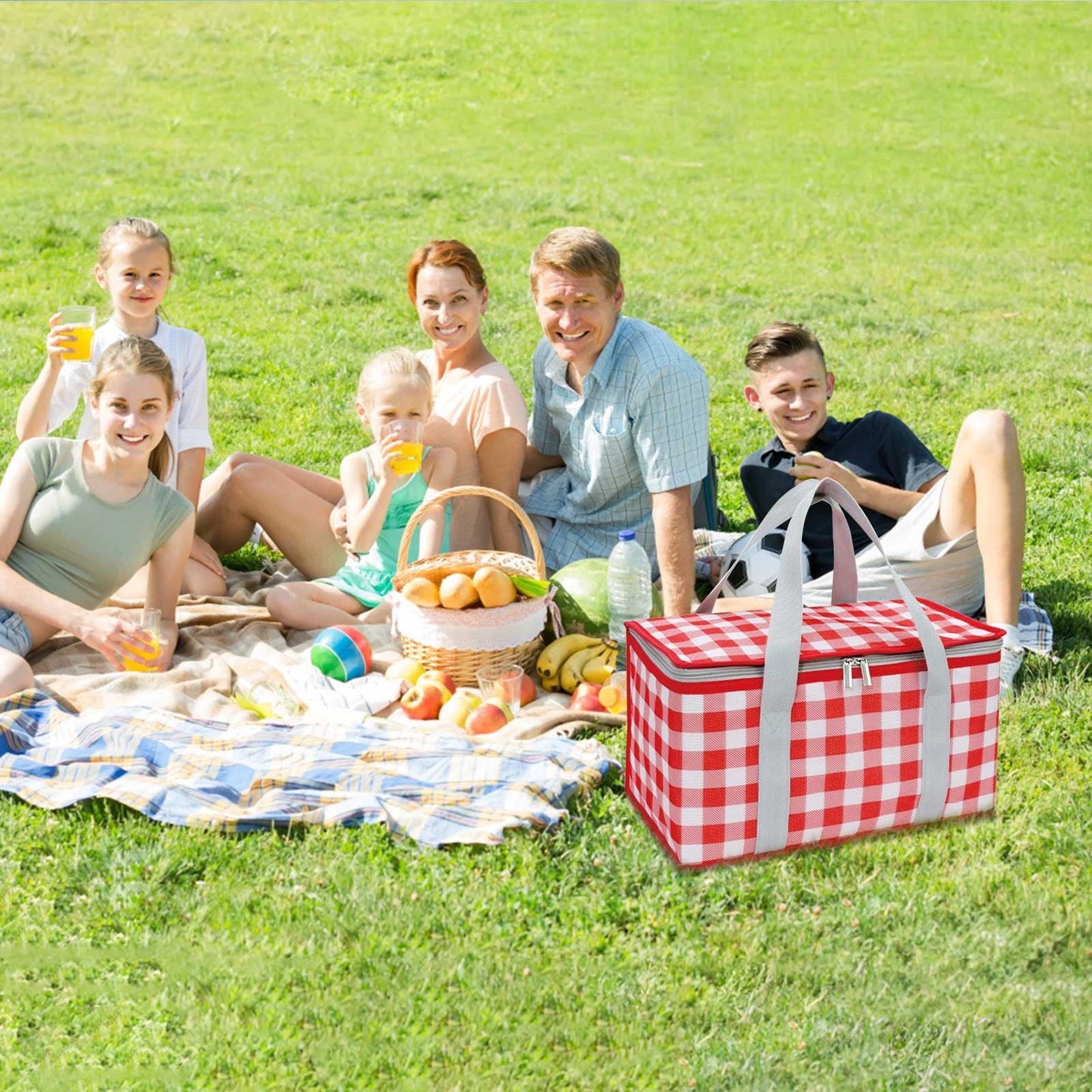 Potrochi Green Insulated Collapsible Cooler Bag for Groceries and Picnics Red