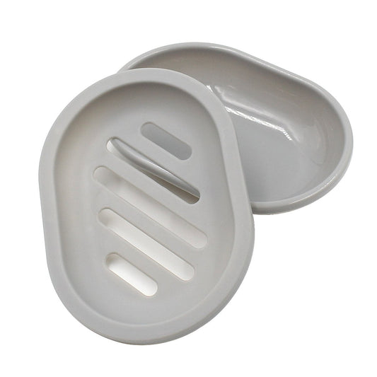 2-Pack Soap Dish with Drain, Soap Holder, Soap Saver, Easy Cleaning, Dry, Stop Mushy Soap (Gray) Gray