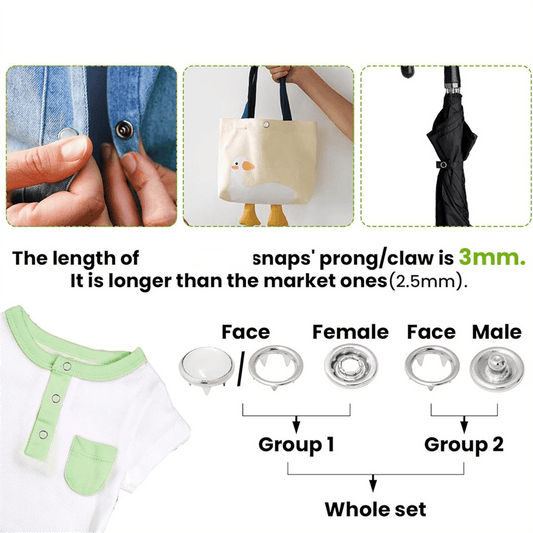 Pearl Snaps for Fabric Snap Pliers, Metal Button Kit Clothing, Shirts, Onesie, Romper,120 Set
