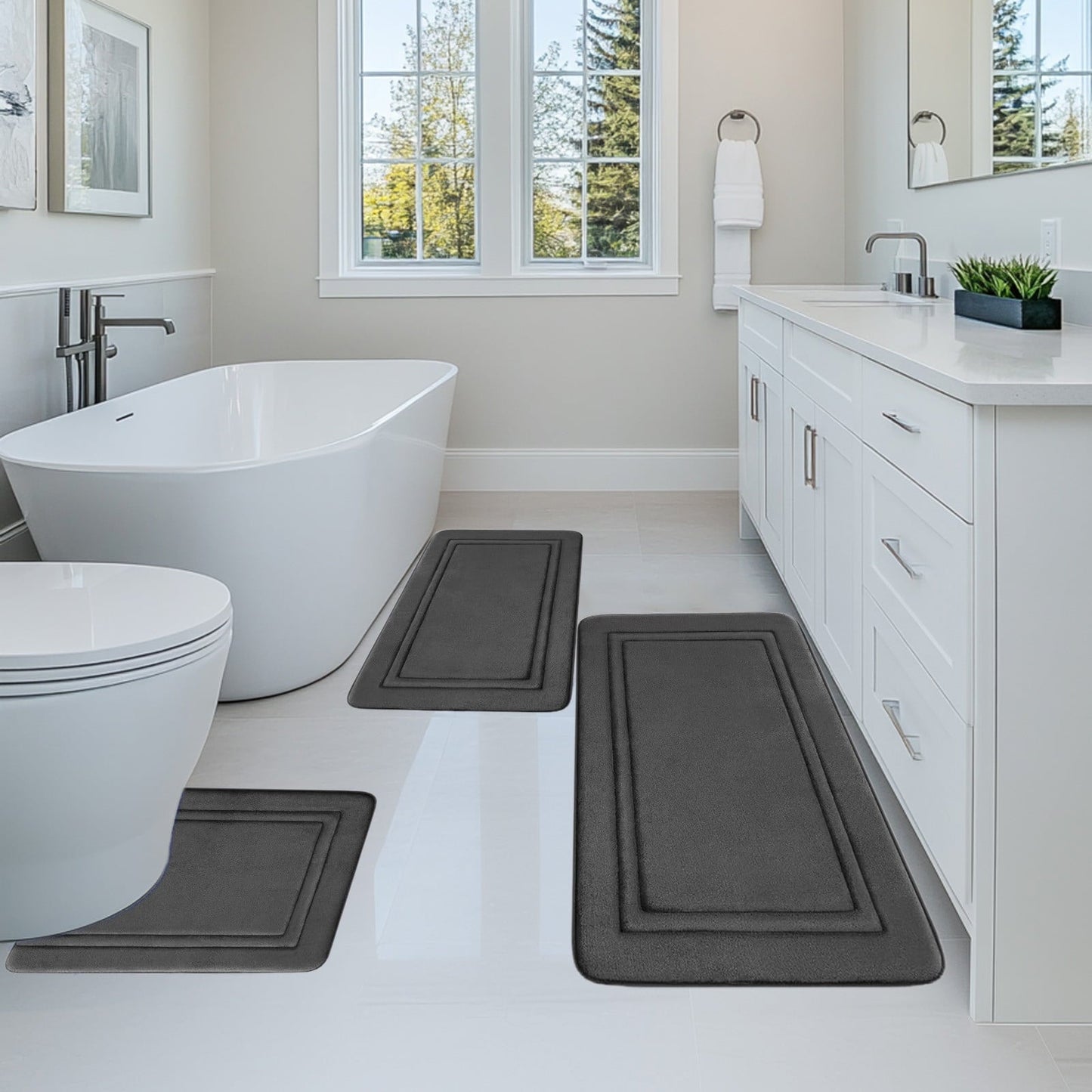 Tyidzon Bathroom Rugs Sets 3 Piece, Bath Mat Universal Soft Comfortable Water Absorption Non Slip Machine Washable Easy Dry Bathroom Mat Gray