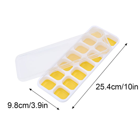 PALIFEUR Silicone Ice Cube Tray 2 Pack Easy-Release & Flexible 14-Ice Cube Trays with Avoid Spill Removable Lid, Stackable Ice Trays with Ice Covers for Freezer Yellow