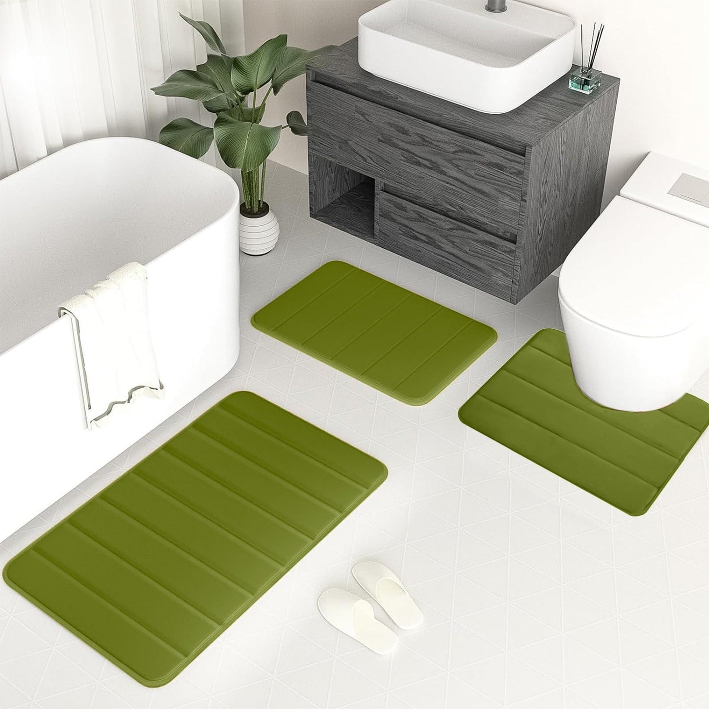 PALIFEUR Memory Foam Toilet Rug, Non-Slip Bathroom Rugs, Toilet Rugs U Shaped Washable, Commode Contour Rug, Soft Comfortable Super Water Absorption #3_Green