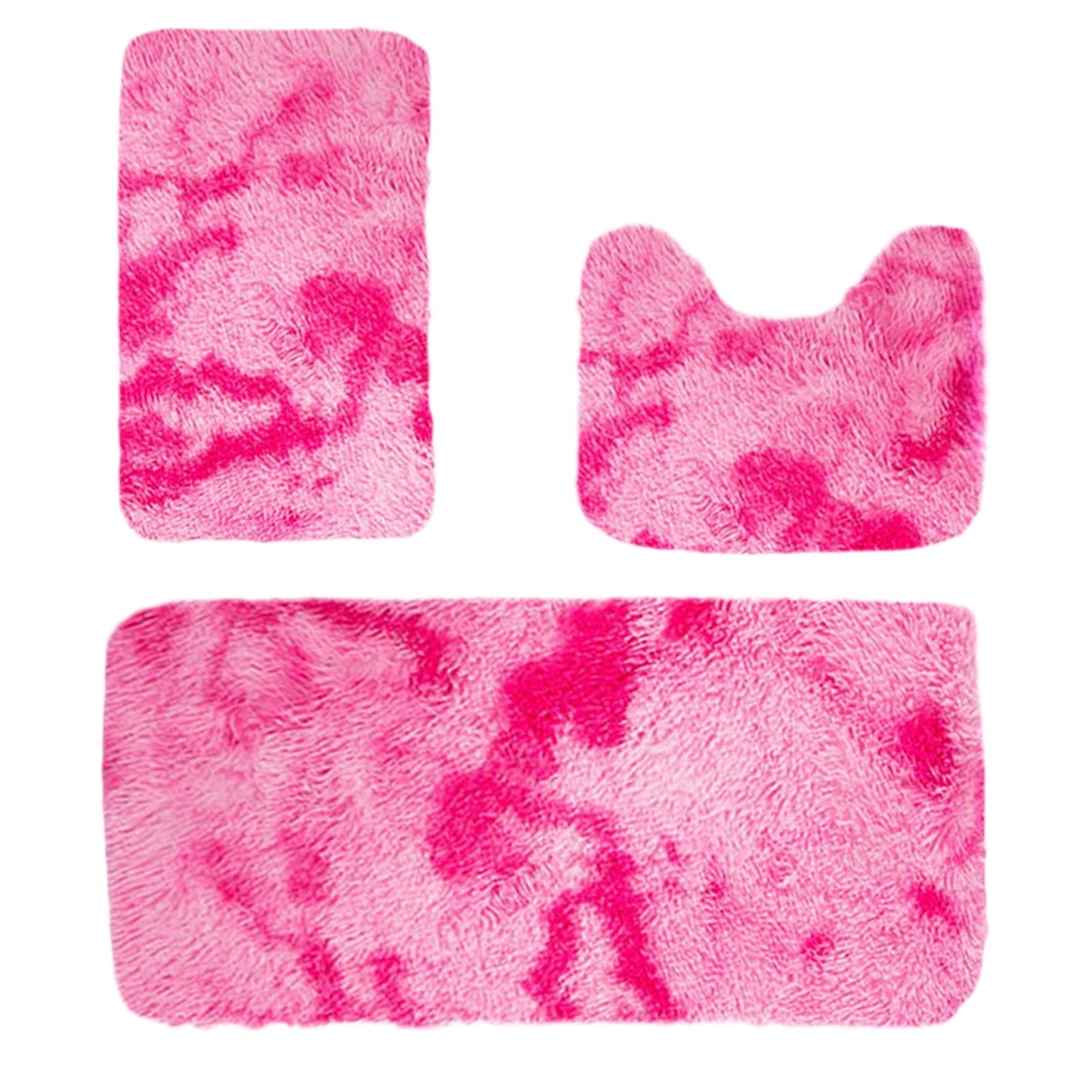 Tyidzon 5Pc Bath Mats for Bathroom, Quick-Dry Bathroom Rugs Sets Washable Non-Slip Bath Mat Ultra Soft Absorbent with U-Shaped Toilet for Bathroom, Tub, Shower, Gray 01-Pink