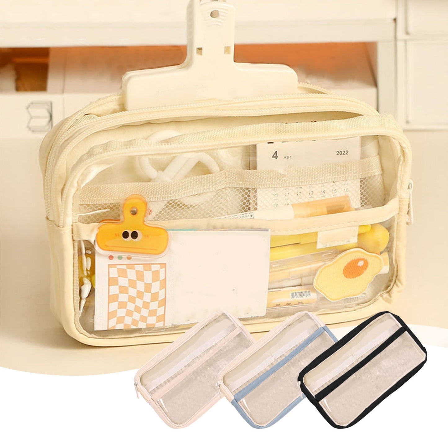 PALIFEUR Pencil Case Large Capacity Pencil Pouch, Multi-layer Aesthetic Pen Bag, Sturdy Multifunctional Pencil Bag, Pencil Box, Sky Blue Z-4-Black