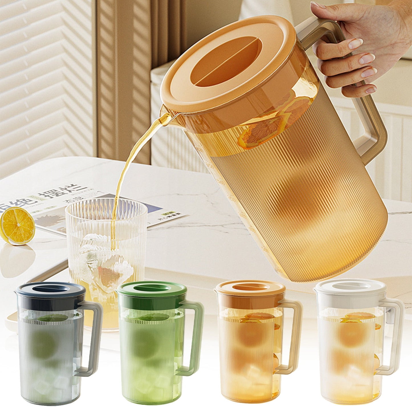 PALIFEUR Water Pitcher with Lid, 2 L Plastic Pitcher for Tea & Juice Water, Hot/Cold Water Jug, Tea Pitcher, Juice Pitcher, 13.5 x 7.2 x 4.7 Inch Z-7-White