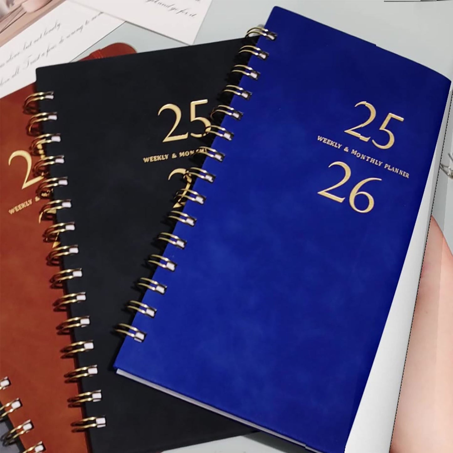 Xuniizn Academic Planner 2025-2026, Daily, Weekly & Monthly Planner, Journaling Notebooks for Work, Spiral Notebook, Twin-Wire Binding Day and Weekly Agenda for Work, Daily Planner Dark Blue