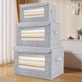 Wzzjkit Clothes Storage Bins, Foldable Storage Bin for Clothes, Clothing Storage Bins with Lid, Linen Storage Box with Clear Window& Zippers& Sturdy Handles S