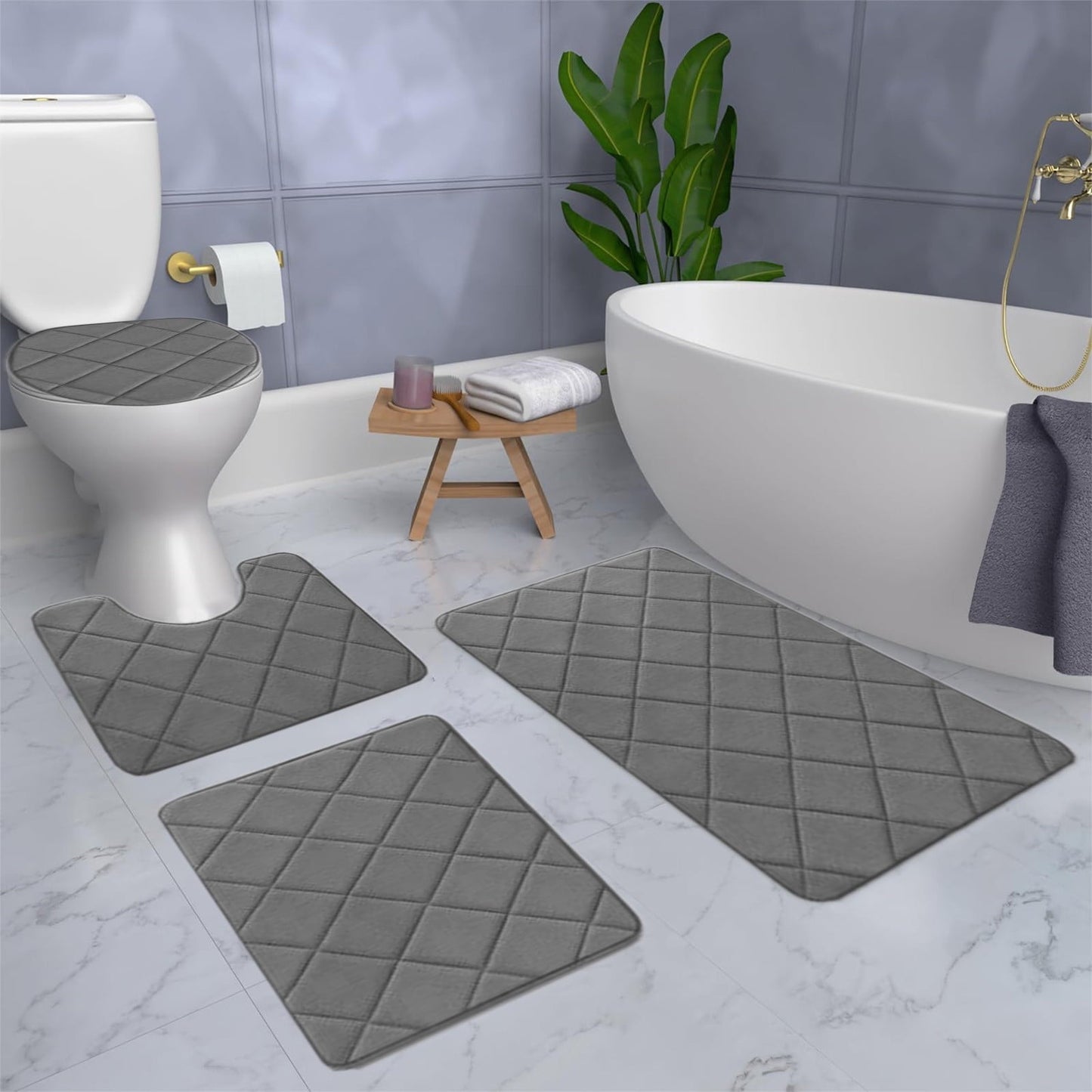 Clearance Tyidzon Bathroom Rugs 4 Piece Ultra Soft & Non-Slip Memory Foam Bath Mats for Bathroom, Absorbent Quick-Drying Bath Mats for Shower Bathroom Floor Rugs Dark Gray