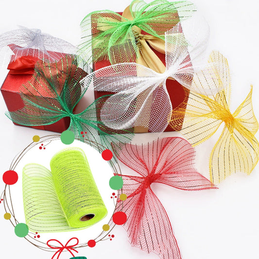 JWDX Gift Yarn Clearance, Packaging Ribbon, Poly Mesh Ribbon with Metallic Foil Each Roll for Wreaths Swags Bows Wrapping and Decorating E.
