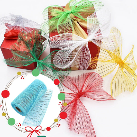 JWDX Gift Yarn Clearance, Packaging Ribbon, Poly Mesh Ribbon with Metallic Foil Each Roll for Wreaths Swags Bows Wrapping and Decorating K.
