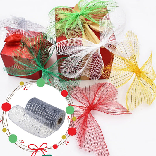 JWDX Gift Yarn Clearance, Packaging Ribbon, Poly Mesh Ribbon with Metallic Foil Each Roll for Wreaths Swags Bows Wrapping and Decorating O