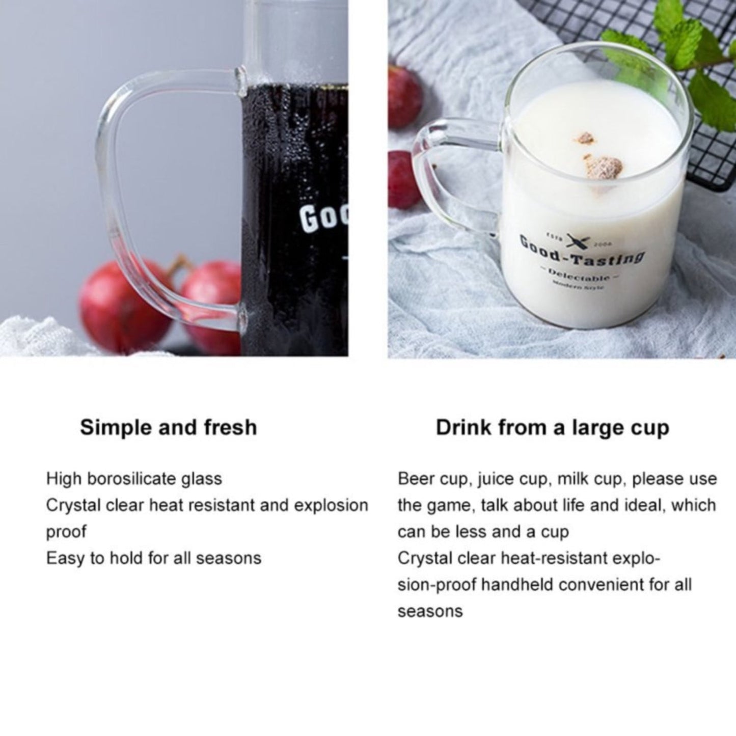 JWDX Bottle, Mug, Kitchen Supplies Clearance, Clear Glass Coffee Mugs 17 Oz Clear Transparent Tea Cups & Coffee Glasses Large Cappuccino Clear Cup with Handle for Hot/Cold Beverage Circular White