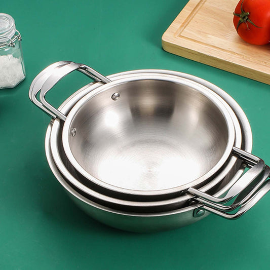 JWDX Stainless Steel Instant Noodle Pot Clearance, 7.1" Korean Ramen Noodle Pot with Handles Stainless Everyday Pan Golden Korean Cooking Pot for Soup Noodle Pasta Home and Outdoor Dishwasher SLD