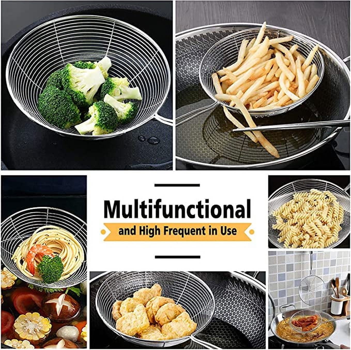 JWDX Strainers Clearance, Stainless Strainer for Cooking and Frying Kitchen Utensils Wire Strainer Pasta Strainer Spoon As shown