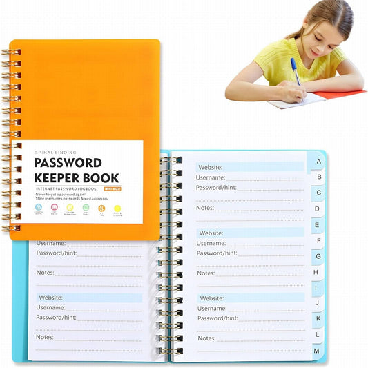 JWDX Hot Clearance! Password Book Password Book with Personal Alphabet Label Internet Address and Password Headquarters Password Log, A Spiral Code Book Spiral code book Orange
