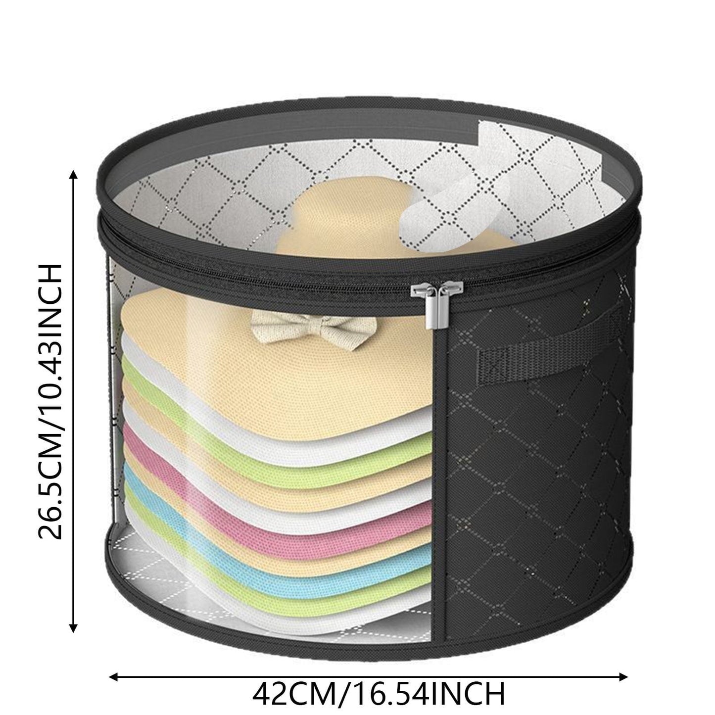 Hat Storage Bag*1 Foldable Hat Storage Bucket with Lid Large Capacity Cap Organizer for Home Perfect for Baseball Caps and Miscellaneous Items One Size Black
