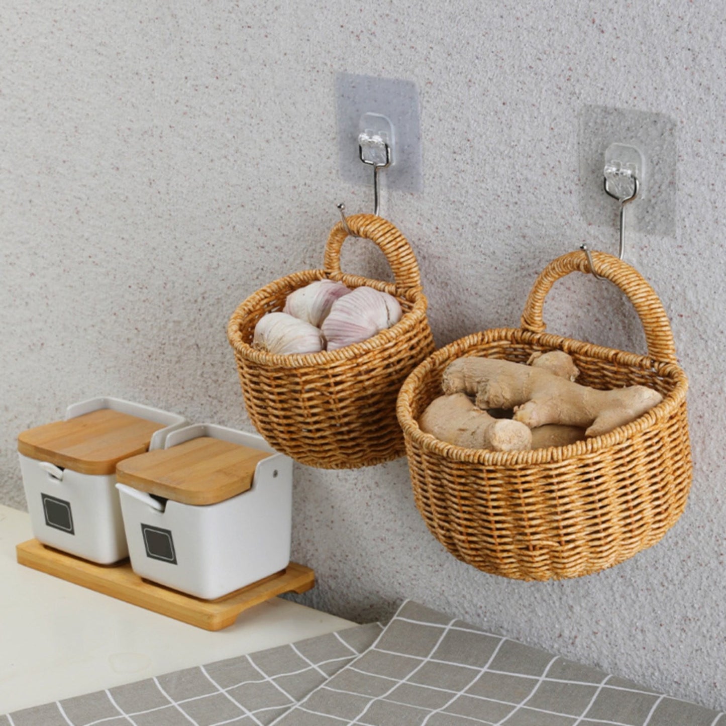 Small Wall-Mounted Kitchen Storage Basket, Hanging Storage Wicker Baskets Wall Mounted Woven Hanging Basket Wicker Small Basket with Handle Wicker Basket with Handle Small Basket Organizer small wall-mounted kitchen storage basket Khaki