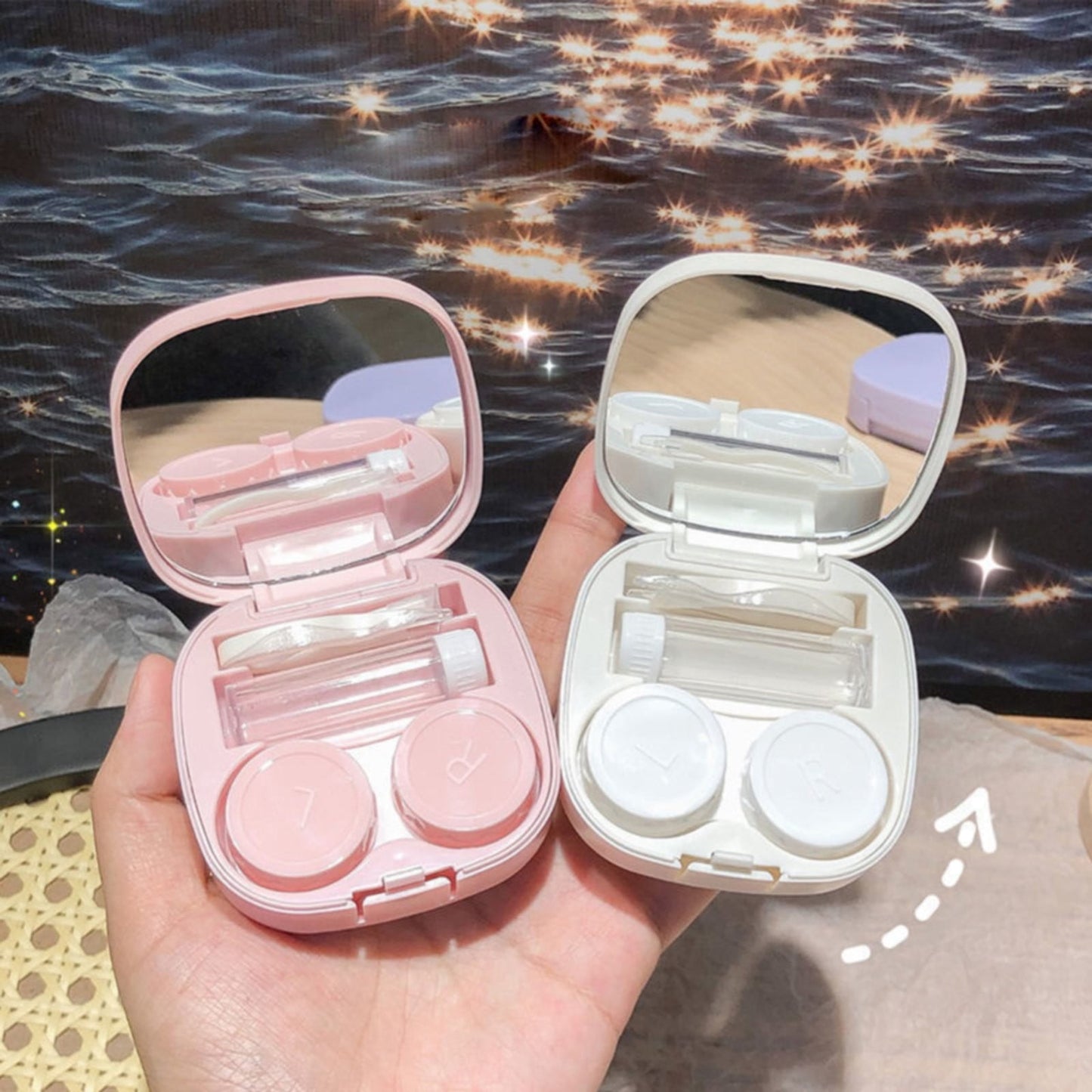 LGCASL, Case with Handmade Cute Contact Case with Tweezers Remover Tool Solution Bottle for Travel Outdoor Home Dormitory and Daily Use, Contact Lens Storage Box Yellow contact lens storage box White