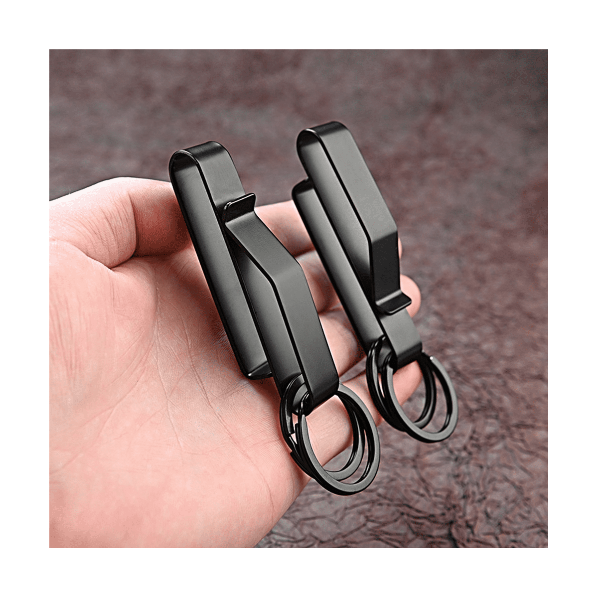 3PCS Heavy Duty Belt Key Holder with 6Pcs Metal Rings, Stainless Steel Black Men Keychain Clip