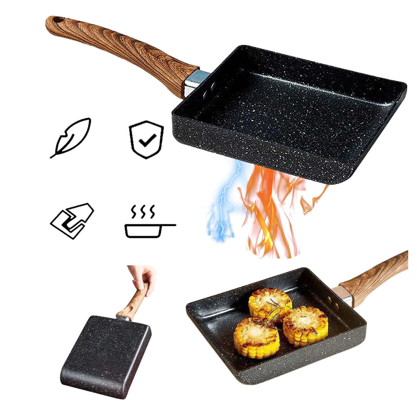 JWDX Non-Stick Pan Clearance! Aluminum Japanese Style Omelette Pan, Kitchen Non-Stick Pancake Pan, Non Stick Pan Promotion Include 1X Aluminum Japanese Omelette Pan, Kitchen Non-Stick Pancake Egg Pan Black
