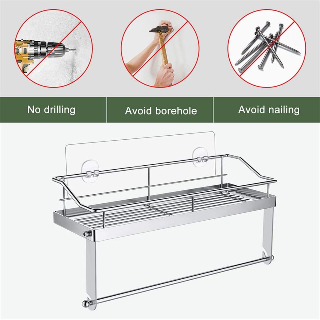 JWDX Rack Clearance! with Shelf Basket Holder Wall Towel for Kitchenbathroom Storage Paper Adhesive Bathroom Products, Brush Shelf Promotion Include Shelf, 2 Films Silver