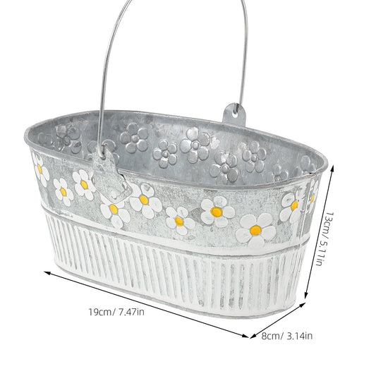 Worgeous 2 Pcs Daisy Tin Flower Bucket Rustic Decor Buckets Decoration Vintage Home