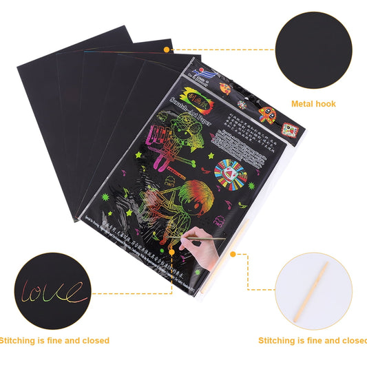Ortofally 2 Pack of 10pcs Scratch Paper Scratching Drawing Paper Black Scratch Crafts Notes Boards Scratch Supplies 30X21cm Black