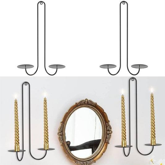 2 pc Wall Mounted Hanging Candle Holder Candlestick Sconces Black Wall Decor