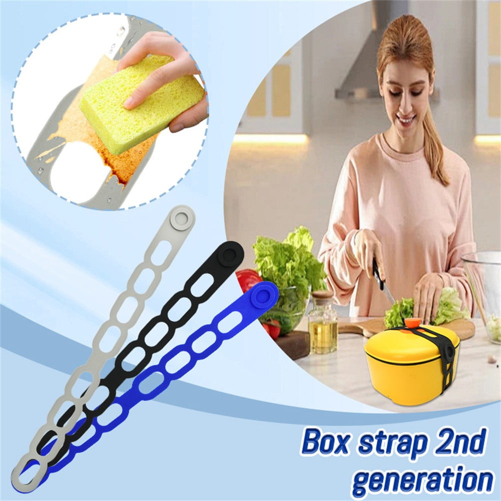 4 Pcs Silicone Latch Strap Tie for Slow Cooker Lid Lunch Box Bundling Organizing Black Blue