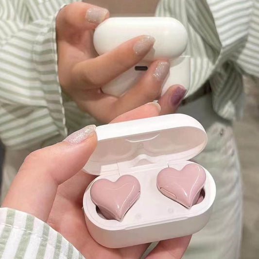 Heart Shaped Earbuds, Stylish Headphones HiFi Stereo Sound Waterproof Bluetooth 5.3 Earphones with Charging Case for Girls Women, Noise Reduction Sports Wireless In Ear Bluetooth Earphones Pink