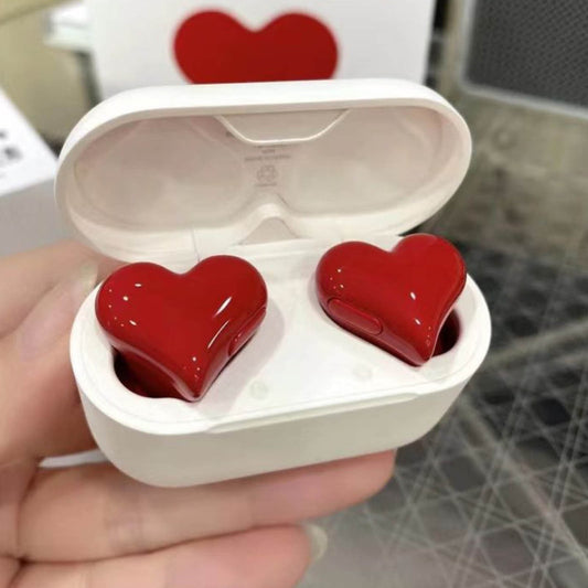 Heart Shaped Earbuds, Stylish Headphones HiFi Stereo Sound Waterproof Bluetooth 5.3 Earphones with Charging Case for Girls Women, Noise Reduction Sports Wireless In Ear Bluetooth Earphones Red