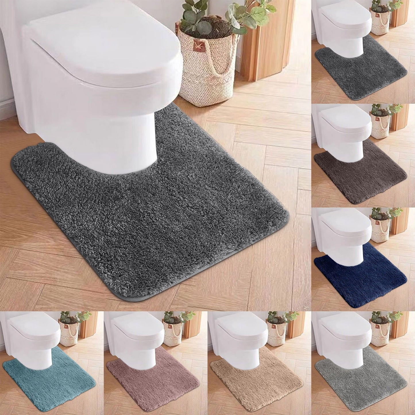 Bathroom Contour Rug Non Slip Toilet U Shaped Bath Mat, Water Absorbent Super Soft Shaggy Chenille Machine Washable Dry Extra Thick Perfect Absorbant Best Plush Carpet, U Shaped Bath Mat Pink