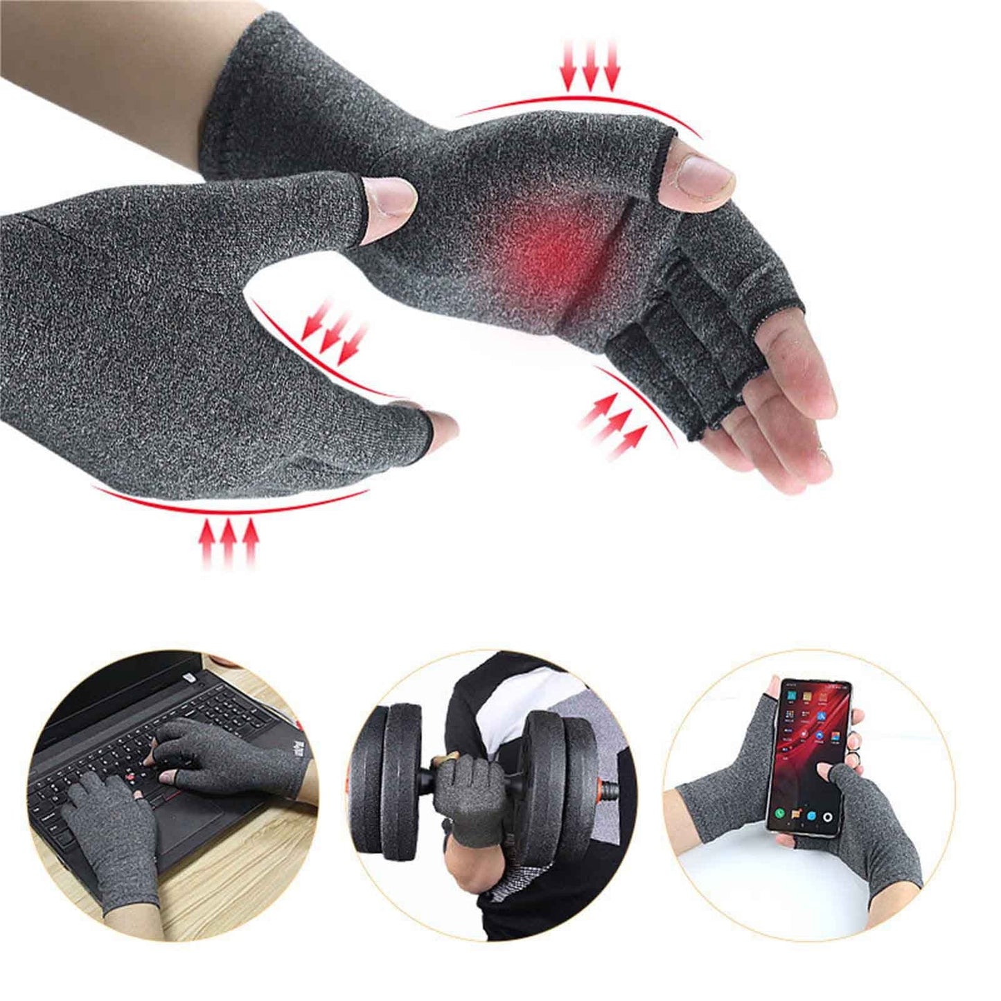 Pressure Gloves Half Finger, Cycling Joint Care Sports Gloves, Antiskid Fitness Gloves for Men and Women, Comfortable Compression Gloves for Hand Relief, Mobility & Repetitive Task Support, Size M F