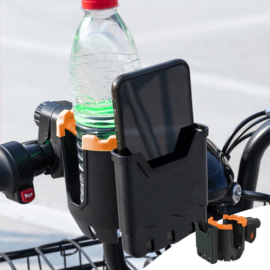 2-in-1 Adjustable Drink Holder,Universal Cup Holder with Cell Phone Holder,Large Diameter Design Bike Cup Holder for Wheelchair Walker Bike OG Orange