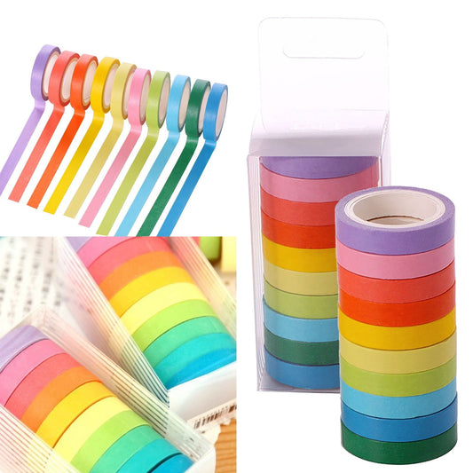 10 Rolls Washi Tape Set Colored Masking Tape Pack Decorative Thin Tapes Children and Gifts Warpping (10MM), 0.93Inches 0.93" Pink