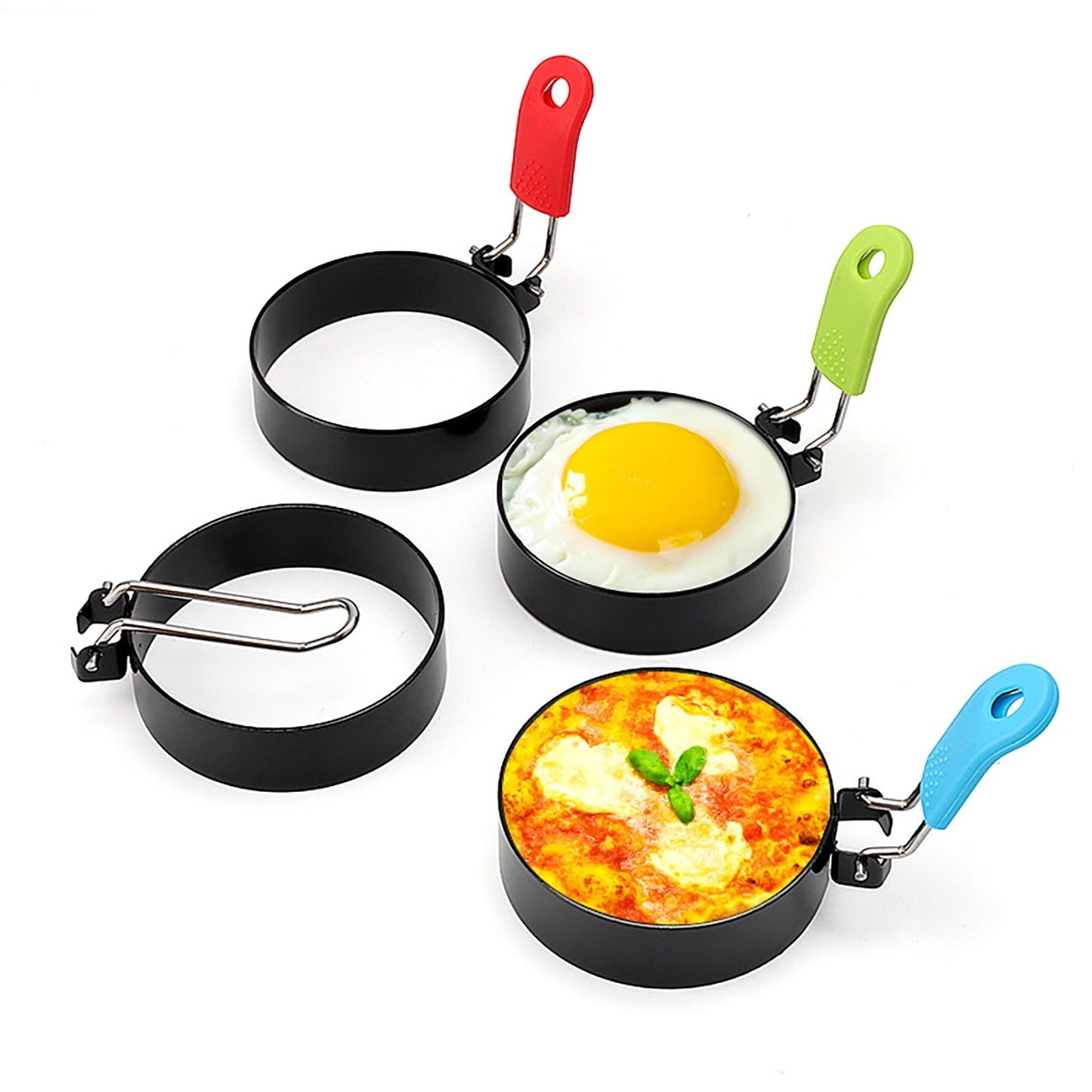 CCMAOLU Egg Rings with Silicone Handle, Pancake Mold for English Muffins & Breakfast Sandwiches, Non-Stick Cooking Rings for Eggs, Mini Omelets, Safe for Dishwasher & Camping, Oil Resistant Green