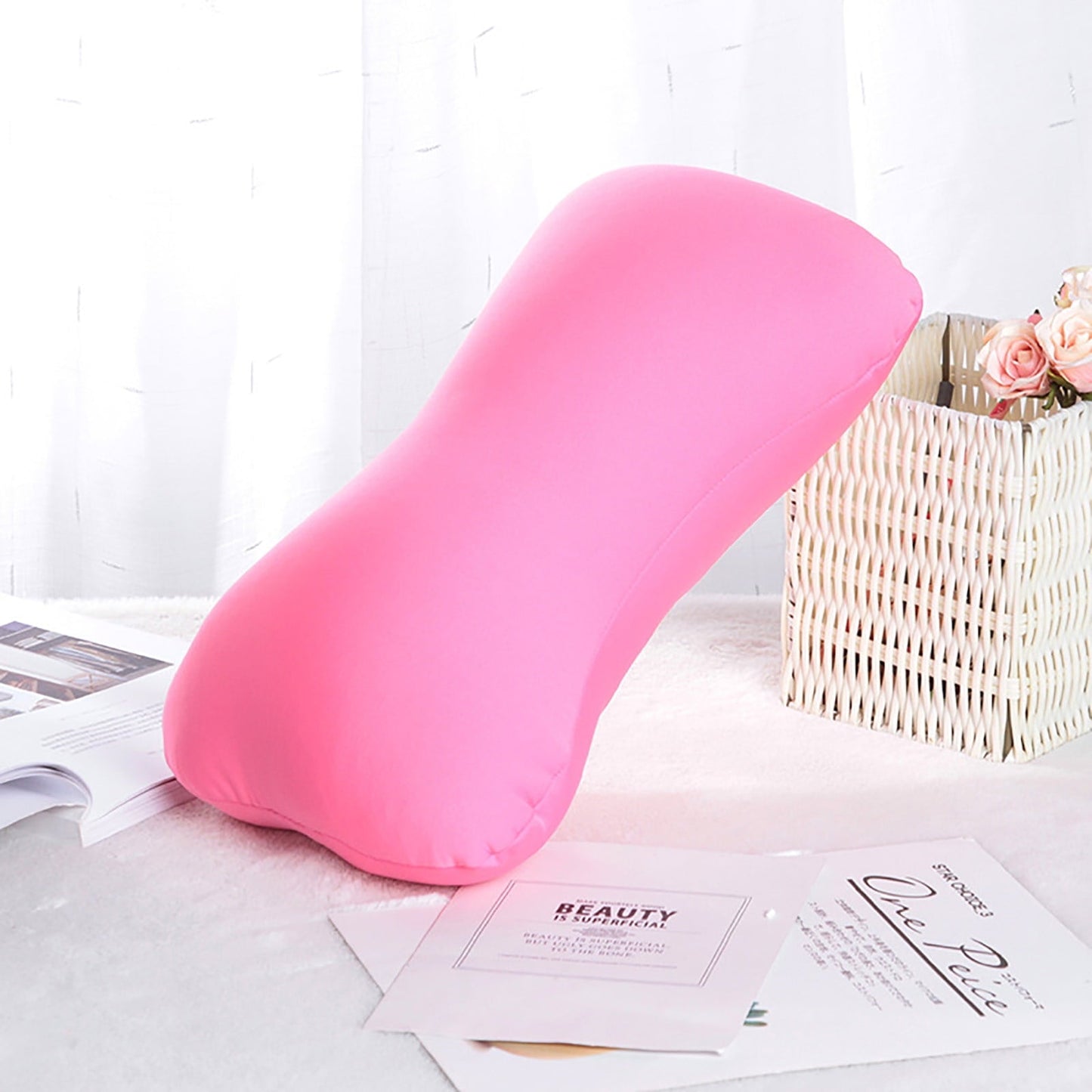 38cm×20cm Bone-Shaped Office Nap Pillow - Soft Foam Headrest for Travel, Plane, Car, Sofa & Bed | Portable Backrest Pillow with Soft Fabric for Comfortable Lunch Break Naps Office & Home(red) pink