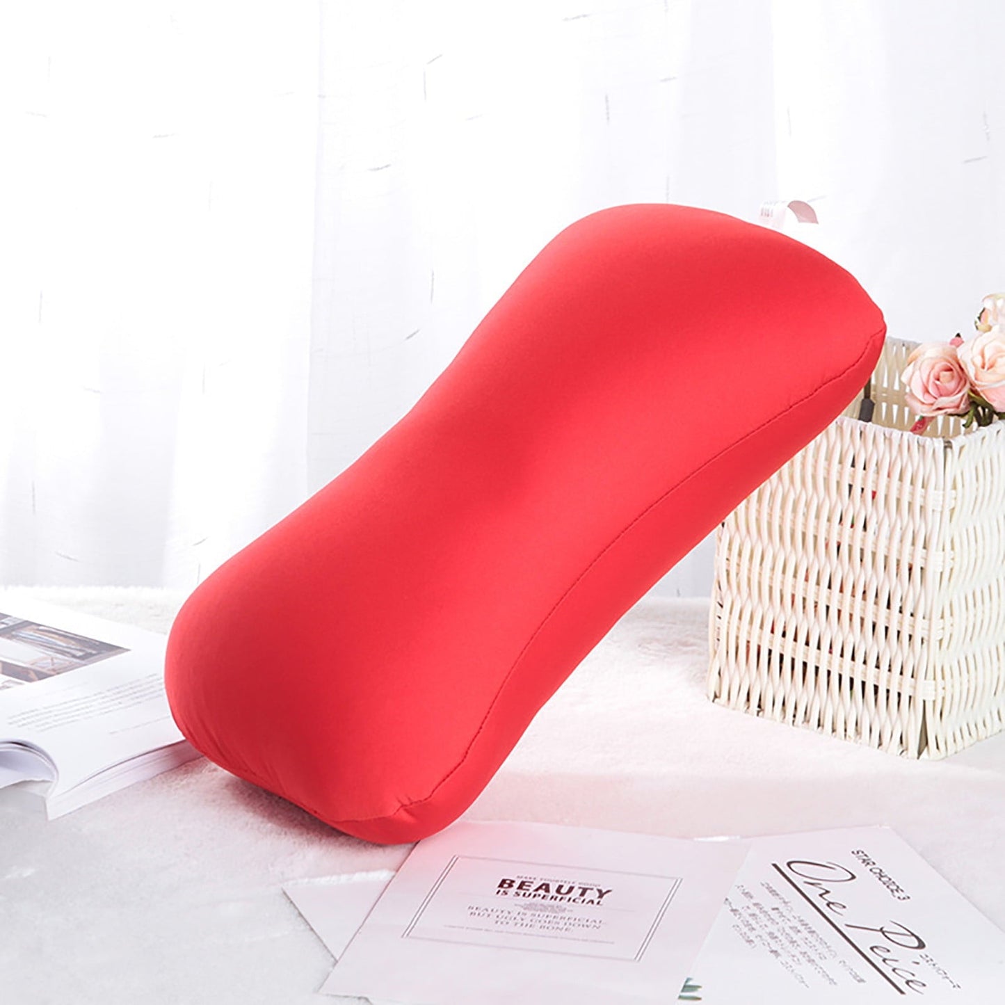 38cm×20cm Bone-Shaped Office Nap Pillow - Soft Foam Headrest for Travel, Plane, Car, Sofa & Bed | Portable Backrest Pillow with Soft Fabric for Comfortable Lunch Break Naps Office & Home(red) red