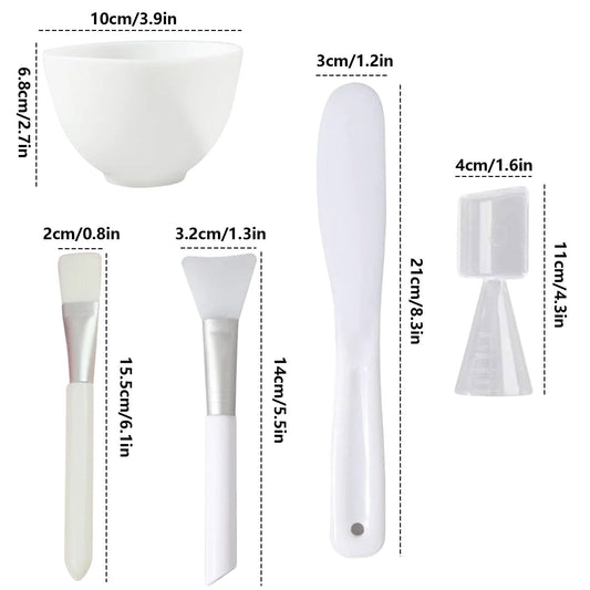 Face Mask Mixing Bowl Set with Silicone Facial Bowls, Brushes, Spatula, Measuring Cup + Scoop, 5 in 1 Esthetician Tool Kit, SPA Quality-White White 5.9*3.94*7.87inch 5 Pcs
